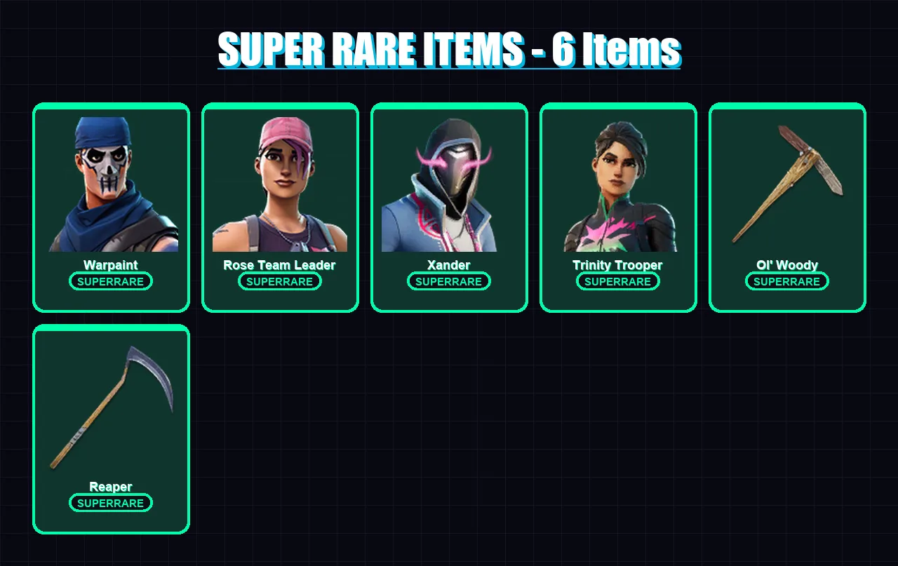 [PC] | Warpaint | Rose Team Leader | Xander | Trinity Trooper | Ultima Knight | 134 skin | 112 pickaxe | 114 emote | 106 glider | Lv1573