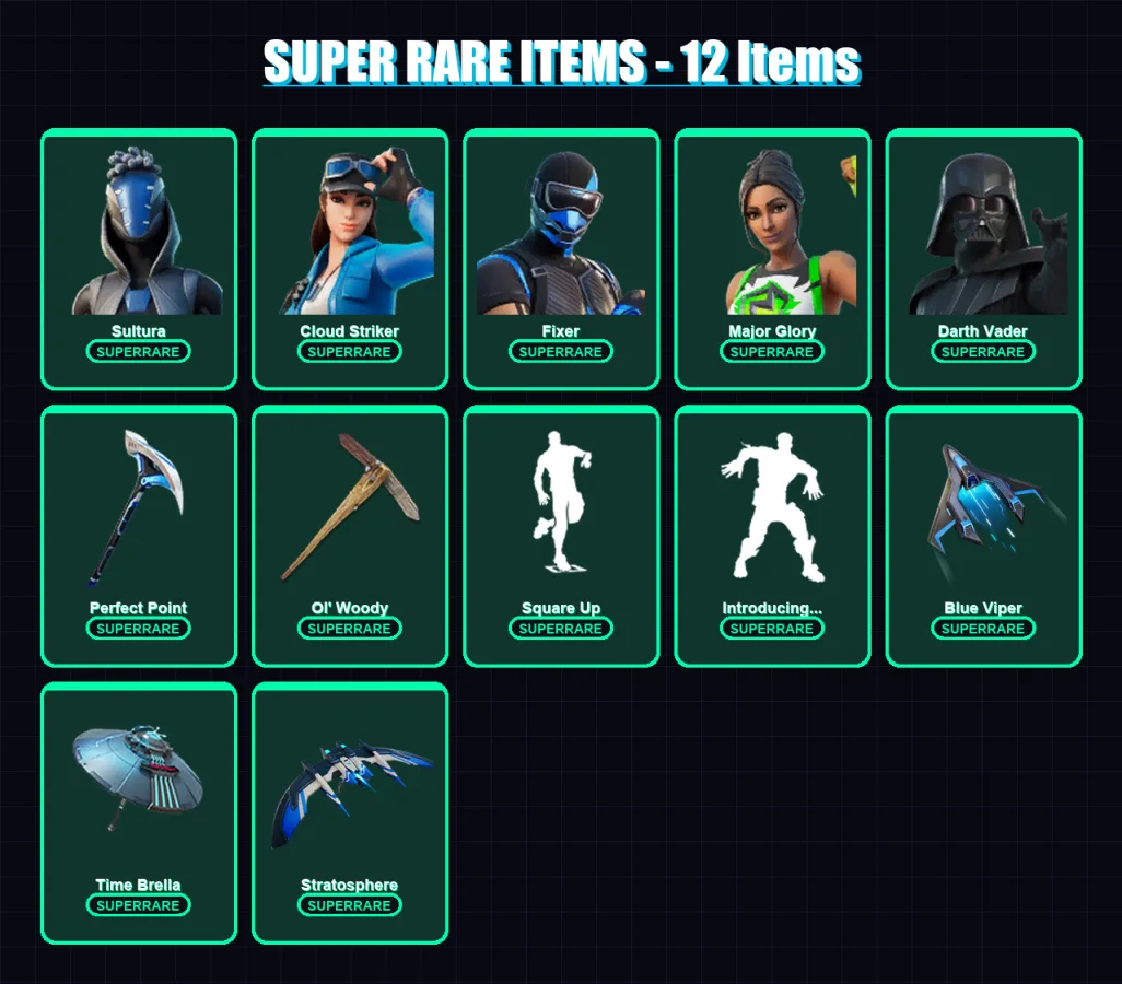 [PC/XBOX/PSN] | Sultura | Cloud Striker | Fixer | Major Glory | Darth Vader | 265 skin | 268 pickaxe | 211 emote | 185 glider | Lv3326