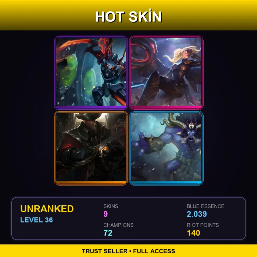 EUNE | Lv36 | Unranked | 9 Skin | 72 Champ — LoL account