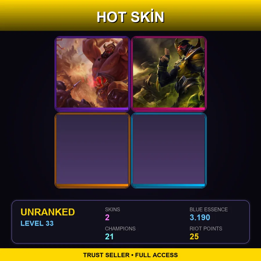 LAS | Lv33 | Unranked | 2 Skin | 21 Champ — LoL account