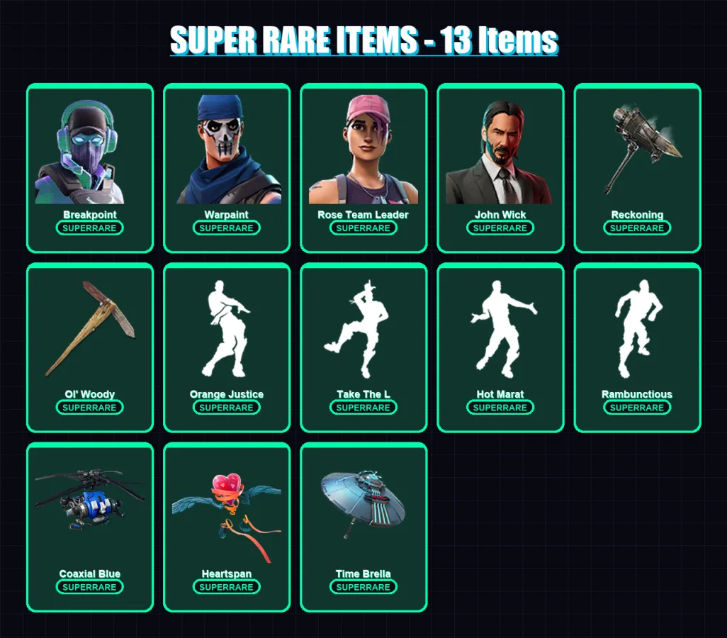 [PC/XBOX] | Breakpoint | Warpaint | Rose Team Leader | John Wick | Gear Specialist Maya | 193 skin | 161 pickaxe | 135 emote | 137 glider | Lv1577