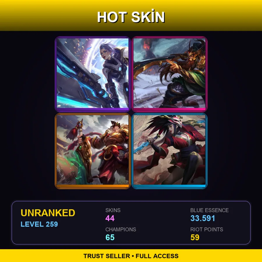 LAS | Lv259 | Unranked | 44 Skin | 65 Champ — LoL account