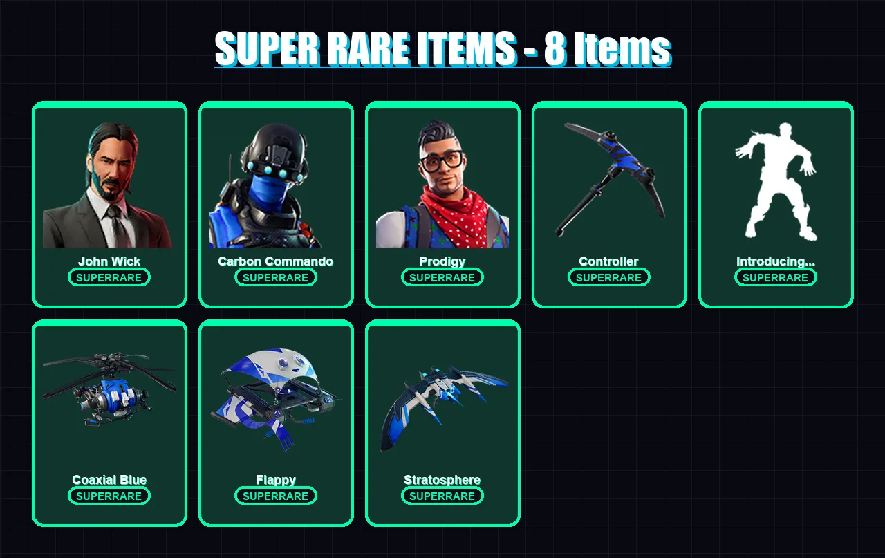 [PC/XBOX] | John Wick | Carbon Commando | Prodigy | Spider Knight | Maverick | 9 skin | 34 pickaxe | 14 emote | 21 glider | Lv314