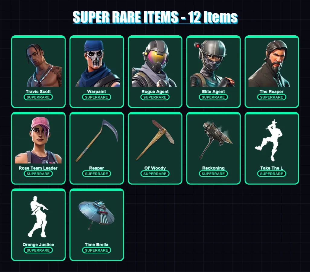 [PC/PSN] | Travis Scott | Warpaint | Rogue Agent | Elite Agent | The Reaper | 112 skin | 107 pickaxe | 112 emote | 108 glider | Lv1482