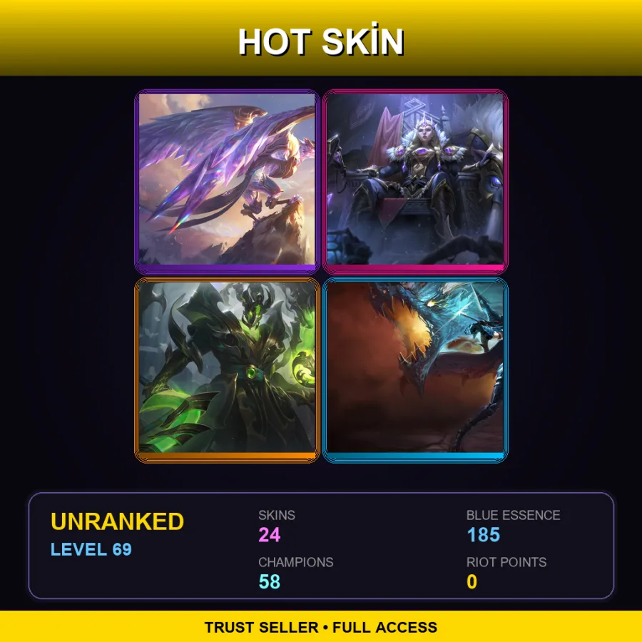 LAS | Lv69 | Unranked | 24 Skin | 58 Champ — LoL account
