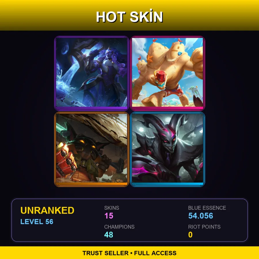 LAN | Lv56 | Unranked | 15 Skin | 48 Champ — Crime City Nightmare Shaco