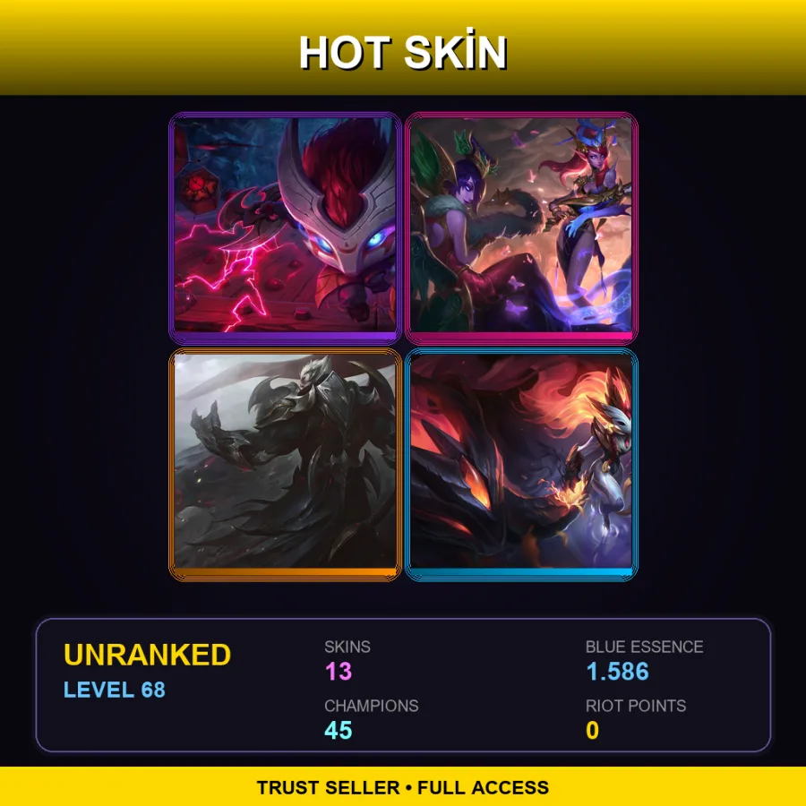 EUW | Lv68 | Unranked | 13 Skin | 45 Champ — LoL account