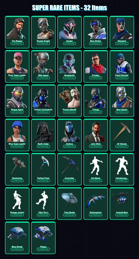 [PS4/PS5/XBOX/PC] | The Reaper | Royale Knight | Xander | Blue Striker | Warpaint | 452 skin | 412 pickaxe | 324 emote | 293 glider | Lv3738