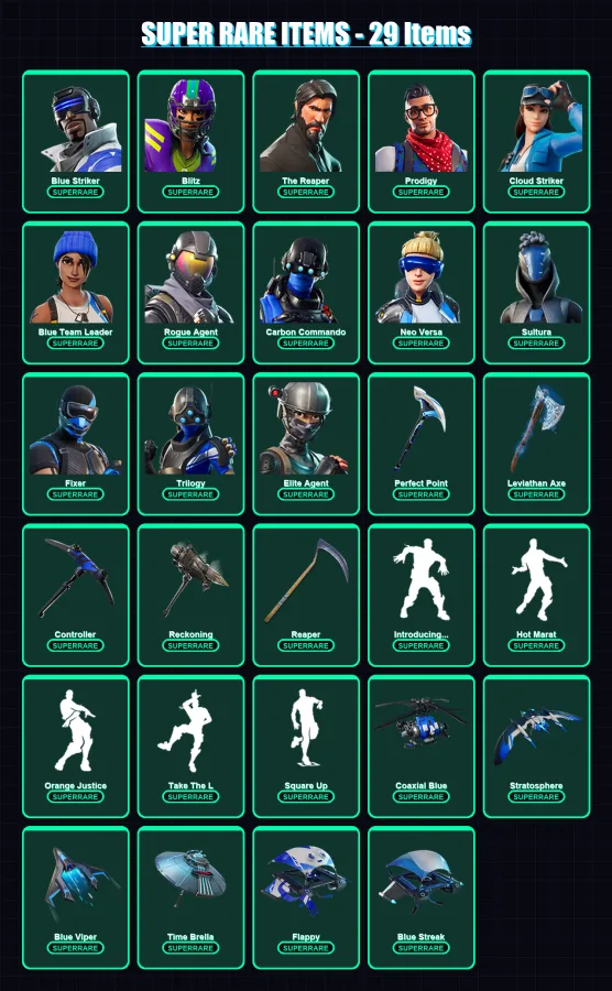 [PC/XBOX] | Blue Striker | Blitz | The Reaper | Prodigy | Cloud Striker | 180 skin | 152 pickaxe | 177 emote | 131 glider | Lv2003