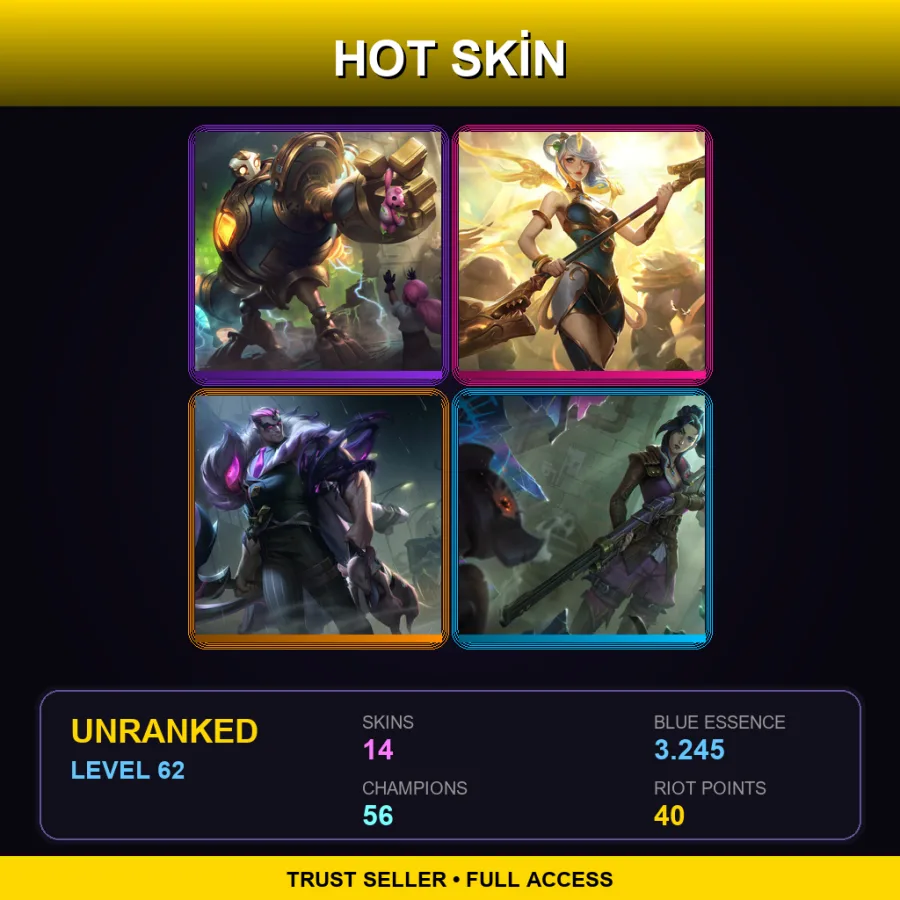 EUW | Lv62 | Unranked | 14 Skin | 56 Champ — Crime City Nightmare Darius