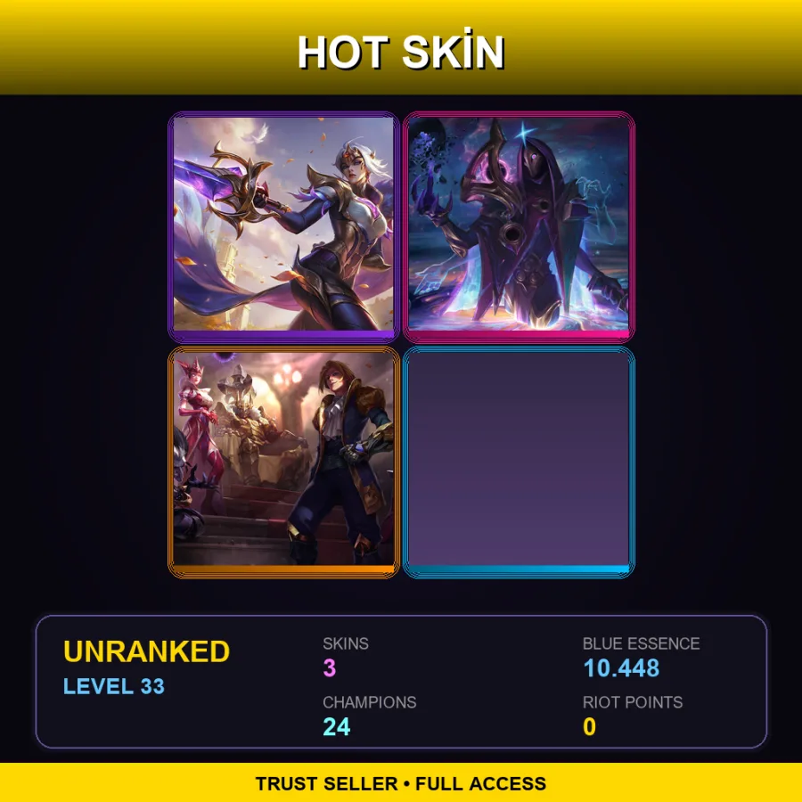 NA | Lv33 | Unranked | 3 Skin | 24 Champ — LoL account