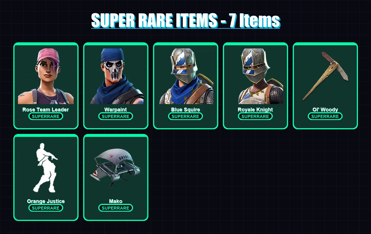 [PS4/PS5/XBOX/PC] | Rose Team Leader | Warpaint | Blue Squire | Royale Knight | Moisty Merman | 13 skin | 14 pickaxe | 15 emote | 17 glider | Lv187