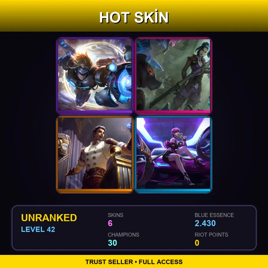VN | Lv42 | Unranked | 6 Skin | 30 Champ — LoL account