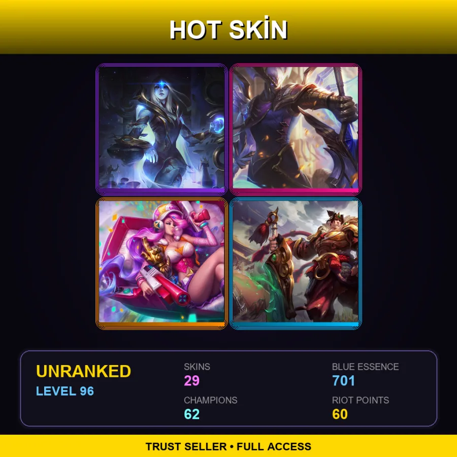LAS | Lv96 | Unranked | 29 Skin | 62 Champ — LoL account