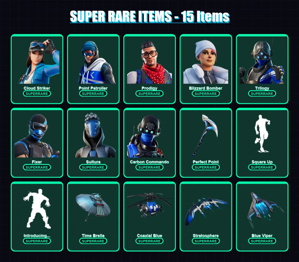 [PS4/PS5/XBOX/PC] | Cloud Striker | Point Patroller | Prodigy | Blizzard Bomber | Trilogy | 120 skin | 201 pickaxe | 178 emote | 179 glider | Lv3236 — Fortnite account