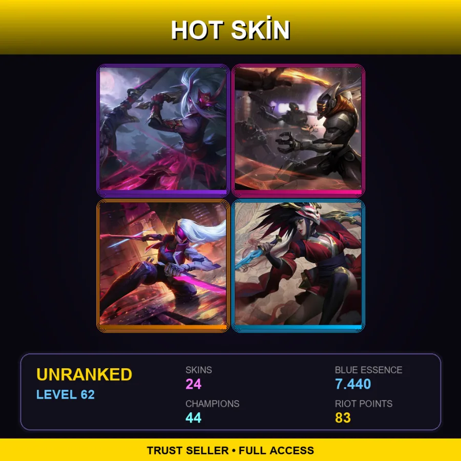 EUW | Lv62 | Unranked | 24 Skin | 44 Champ