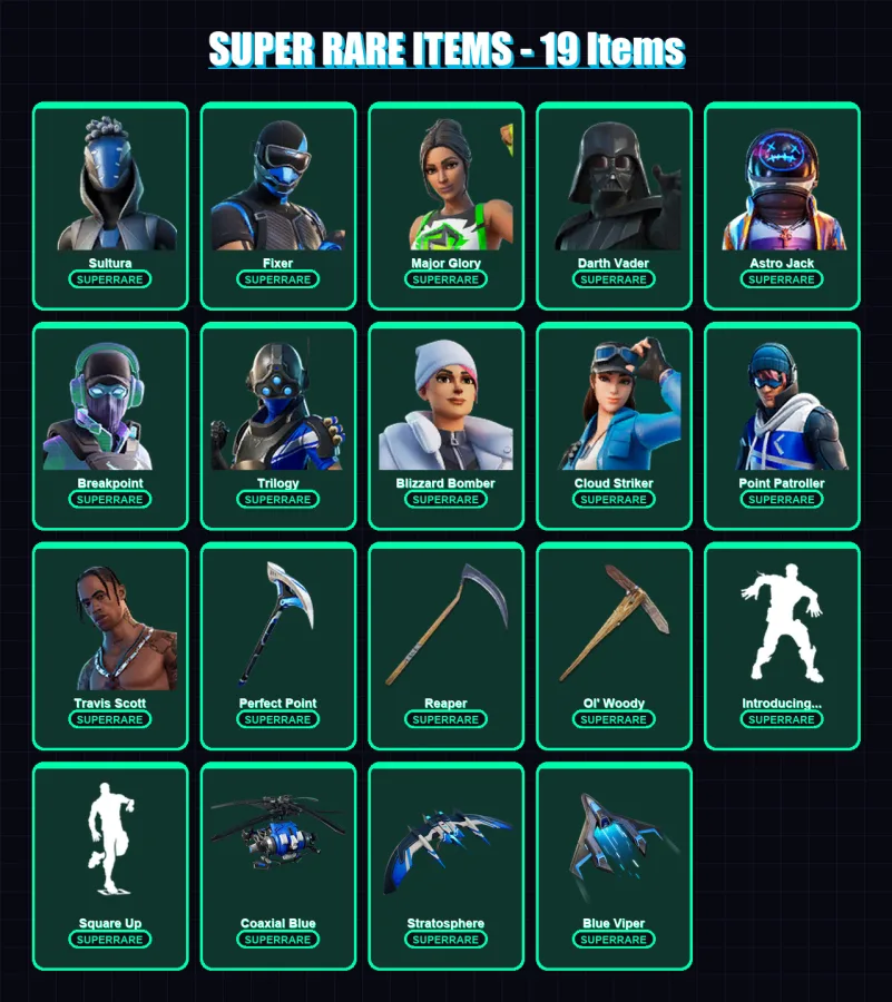 [PS4/PS5/XBOX/PC] | Sultura | Fixer | Major Glory | Darth Vader | Astro Jack | 142 skin | 152 pickaxe | 123 emote | 123 glider | Lv2020