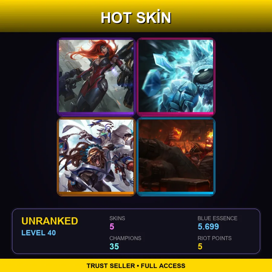 EUNE | Lv40 | Unranked | 5 Skin | 35 Champ — LoL account