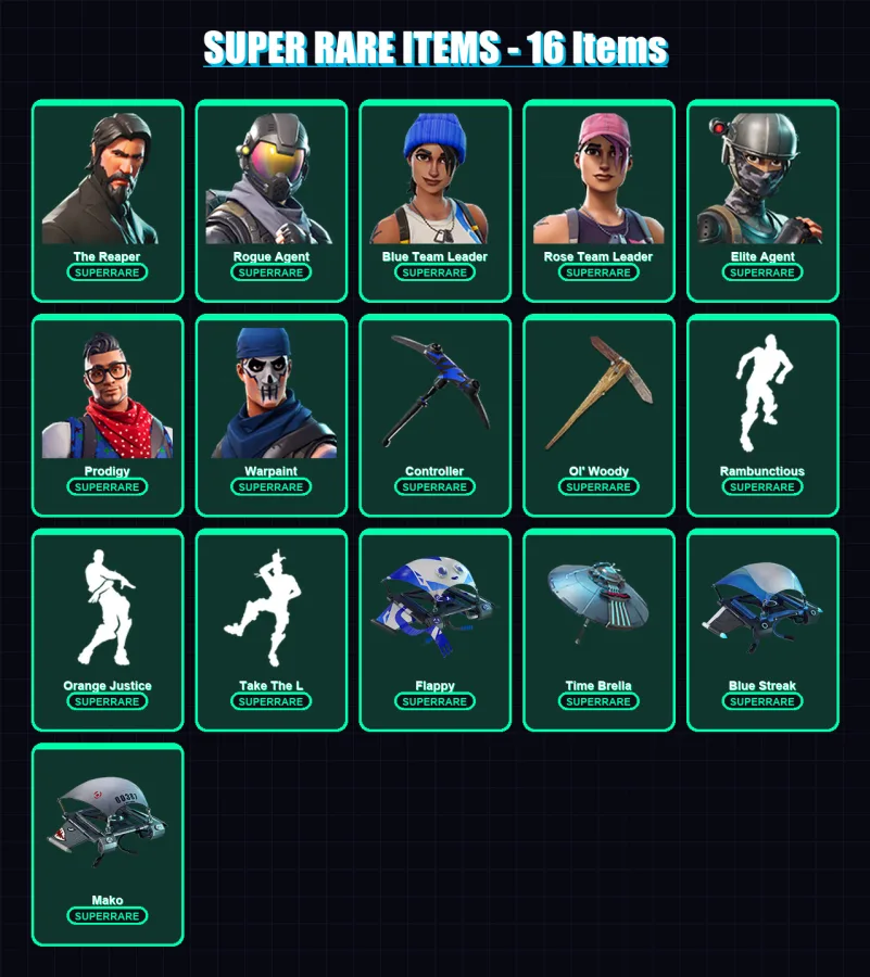 [PC/PSN] | The Reaper | Rogue Agent | Blue Team Leader | Rose Team Leader | Elite Agent | 25 skin | 35 pickaxe | 37 emote | 47 glider | Lv671