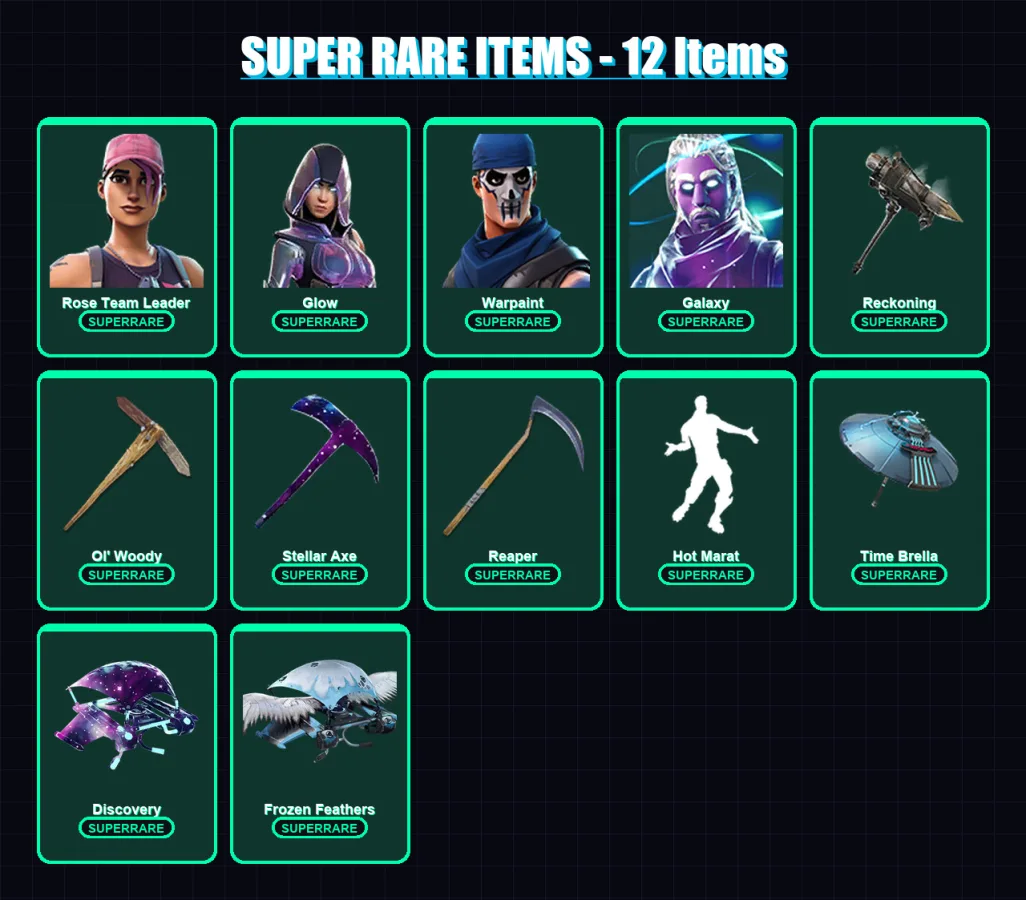[PC/XBOX] | Rose Team Leader | Glow | Warpaint | Galaxy | Hybrid | 67 skin | 75 pickaxe | 72 emote | 78 glider | Lv1026