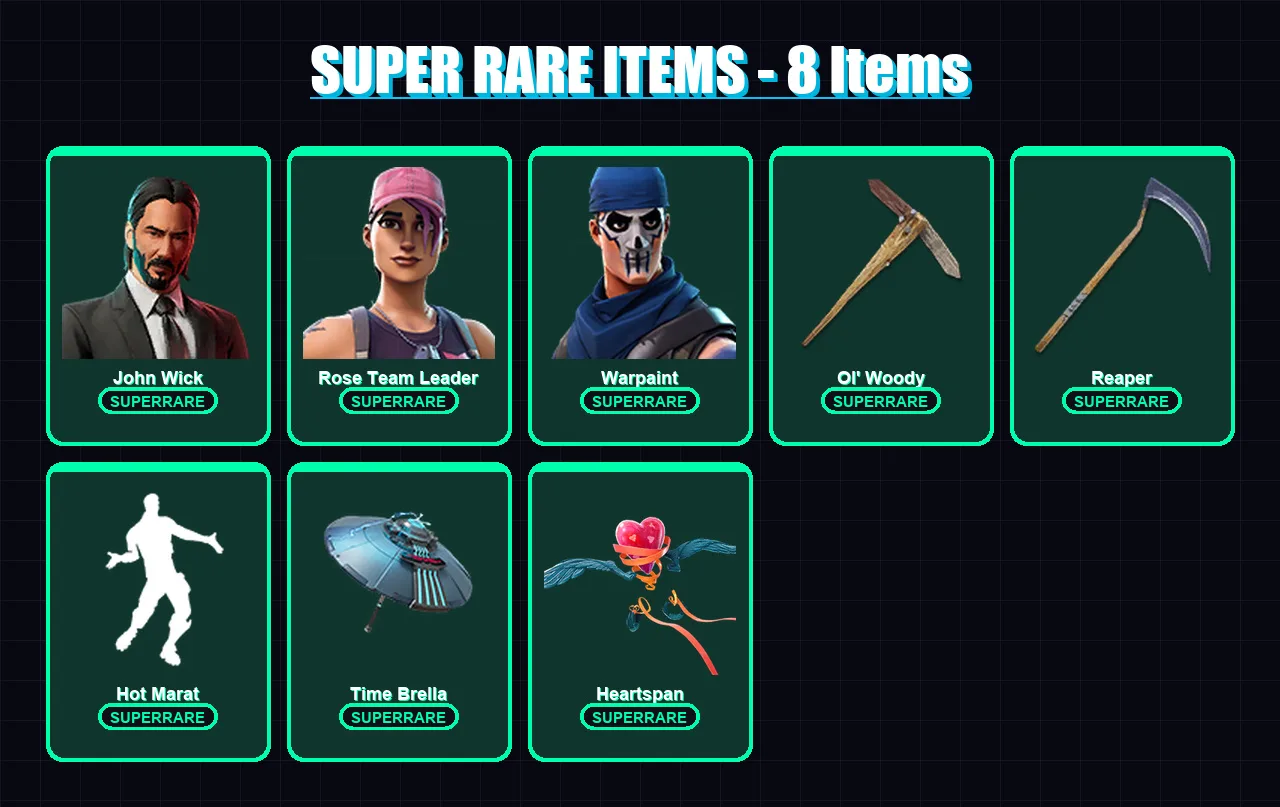 [PC] | John Wick | Rose Team Leader | Warpaint | Gear Specialist Maya | Polarity | 157 skin | 143 pickaxe | 112 emote | 119 glider | Lv1691