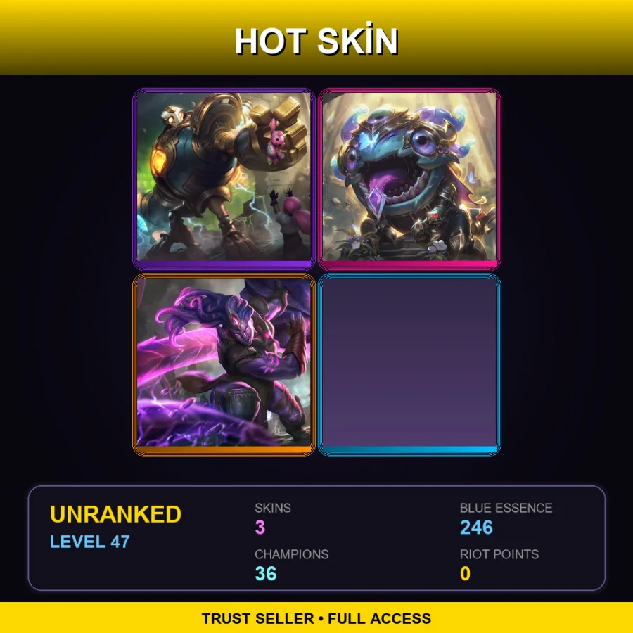LAS | Lv47 | Unranked | 3 Skin | 36 Champ — LoL account