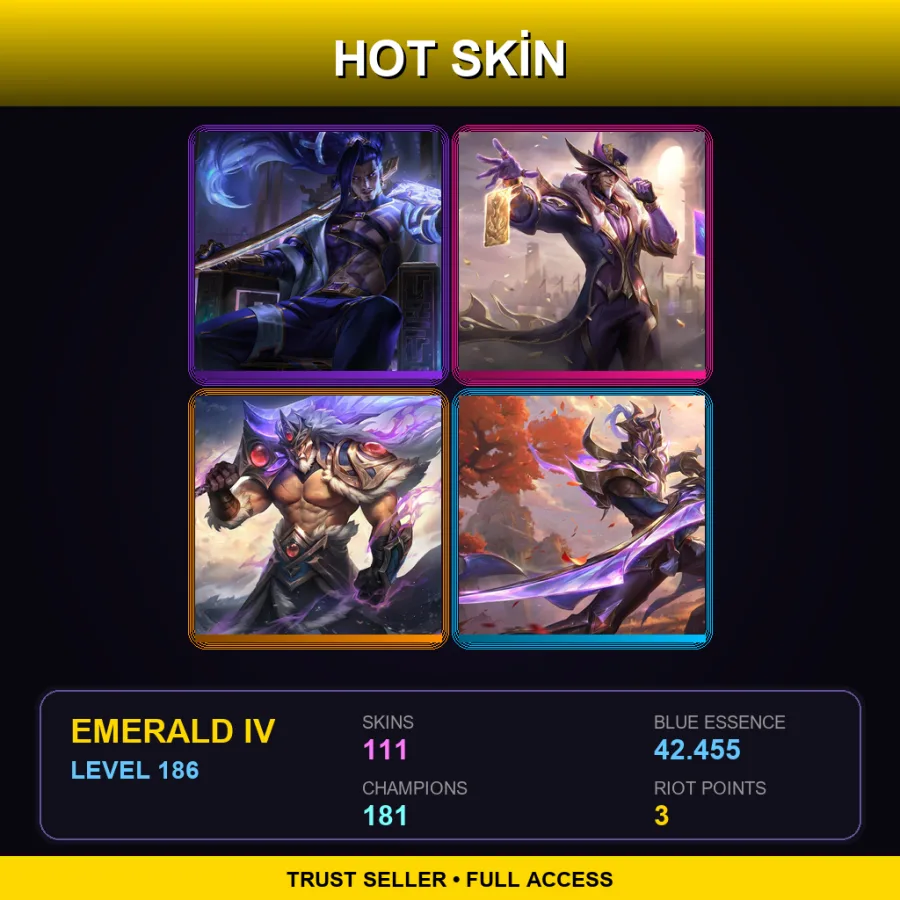 BR | Lv186 | Emerald IV | 111 Skin | 181 Champ — LoL account