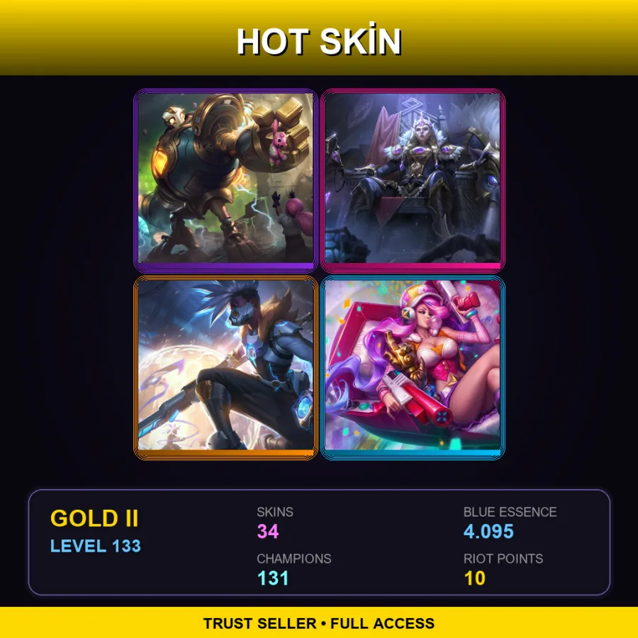 EUW | Lv133 | Gold II | 34 Skin | 131 Champ