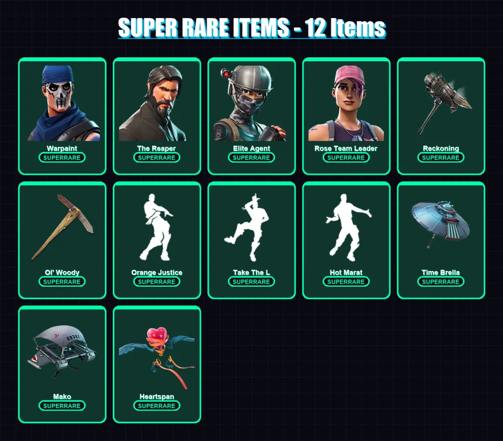 [PC] | Warpaint | The Reaper | Elite Agent | Rose Team Leader | Drift | 96 skin | 85 pickaxe | 100 emote | 68 glider | Lv778 — Fortnite account