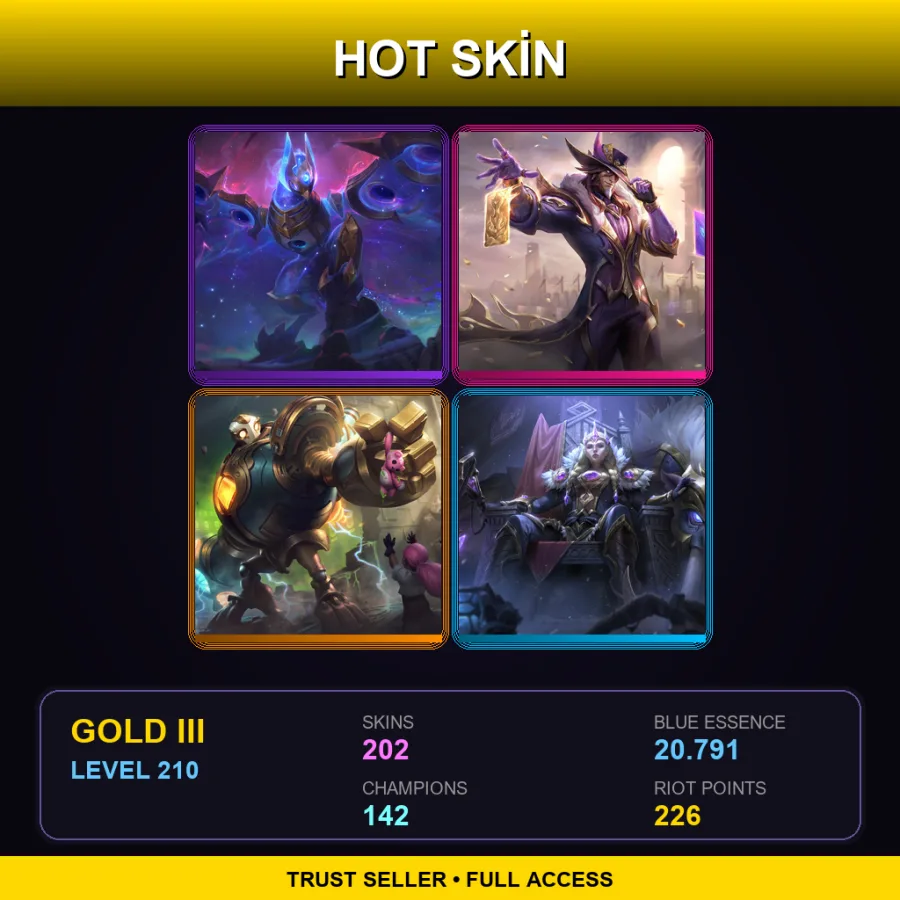 EUW | Lv210 | Gold III | 202 Skin | 142 Champ — LoL account