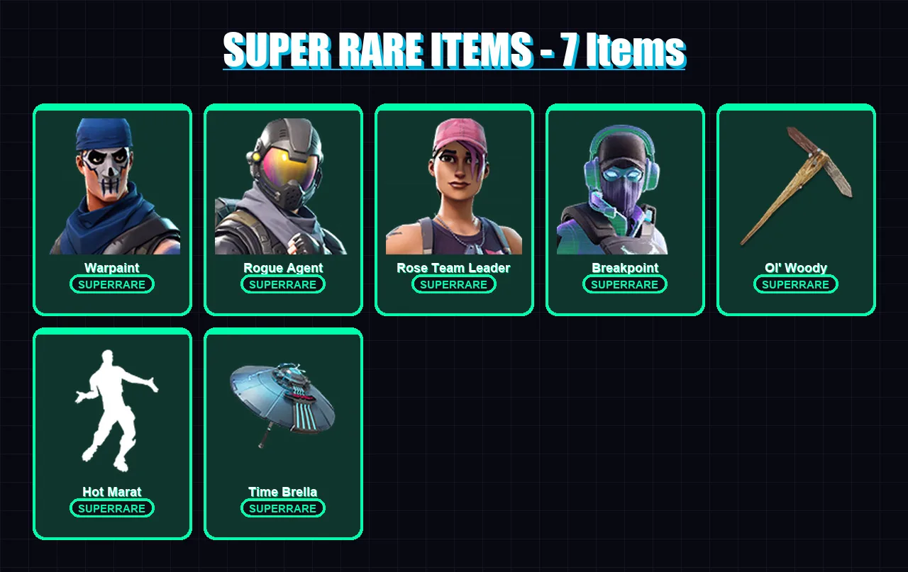 [PC/PSN] | Warpaint | Rogue Agent | Rose Team Leader | Breakpoint | Luxe | 108 skin | 116 pickaxe | 116 emote | 123 glider | Lv1602