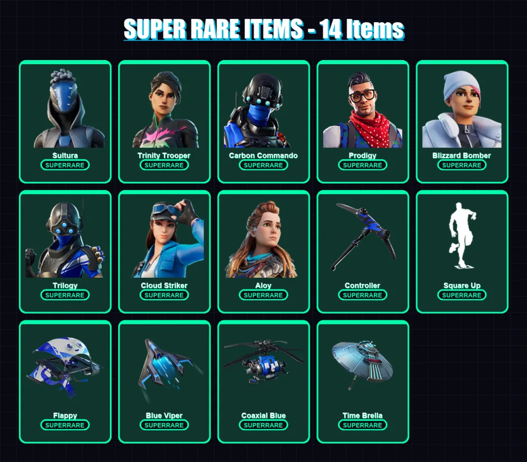 [PC/XBOX] | Sultura | Trinity Trooper | Carbon Commando | Prodigy | Blizzard Bomber | 598 skin | 589 pickaxe | 372 emote | 285 glider | Lv2966