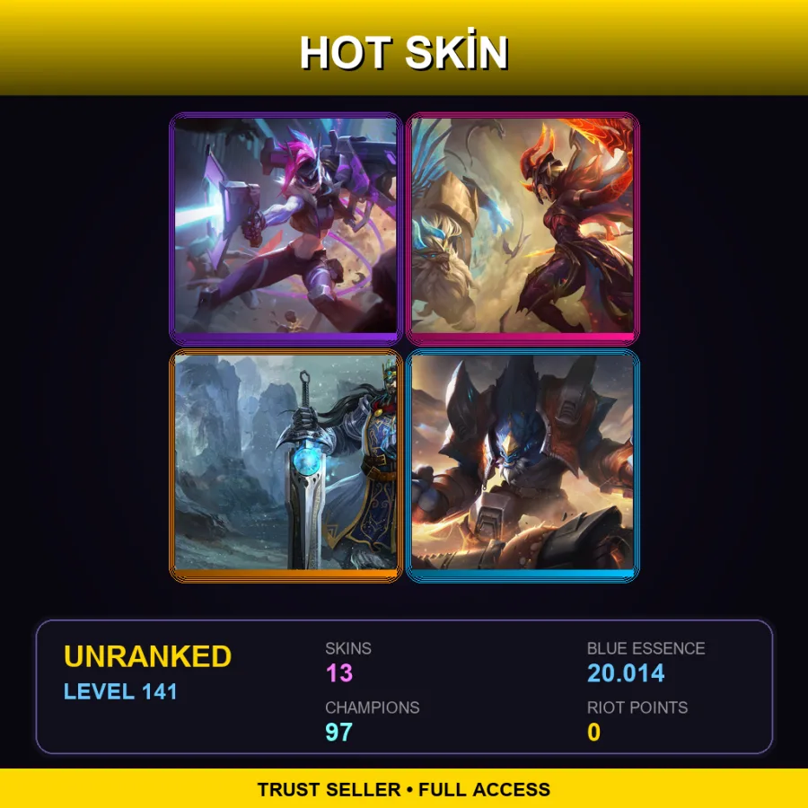 VN | Lv141 | Unranked | 13 Skin | 97 Champ — LoL account