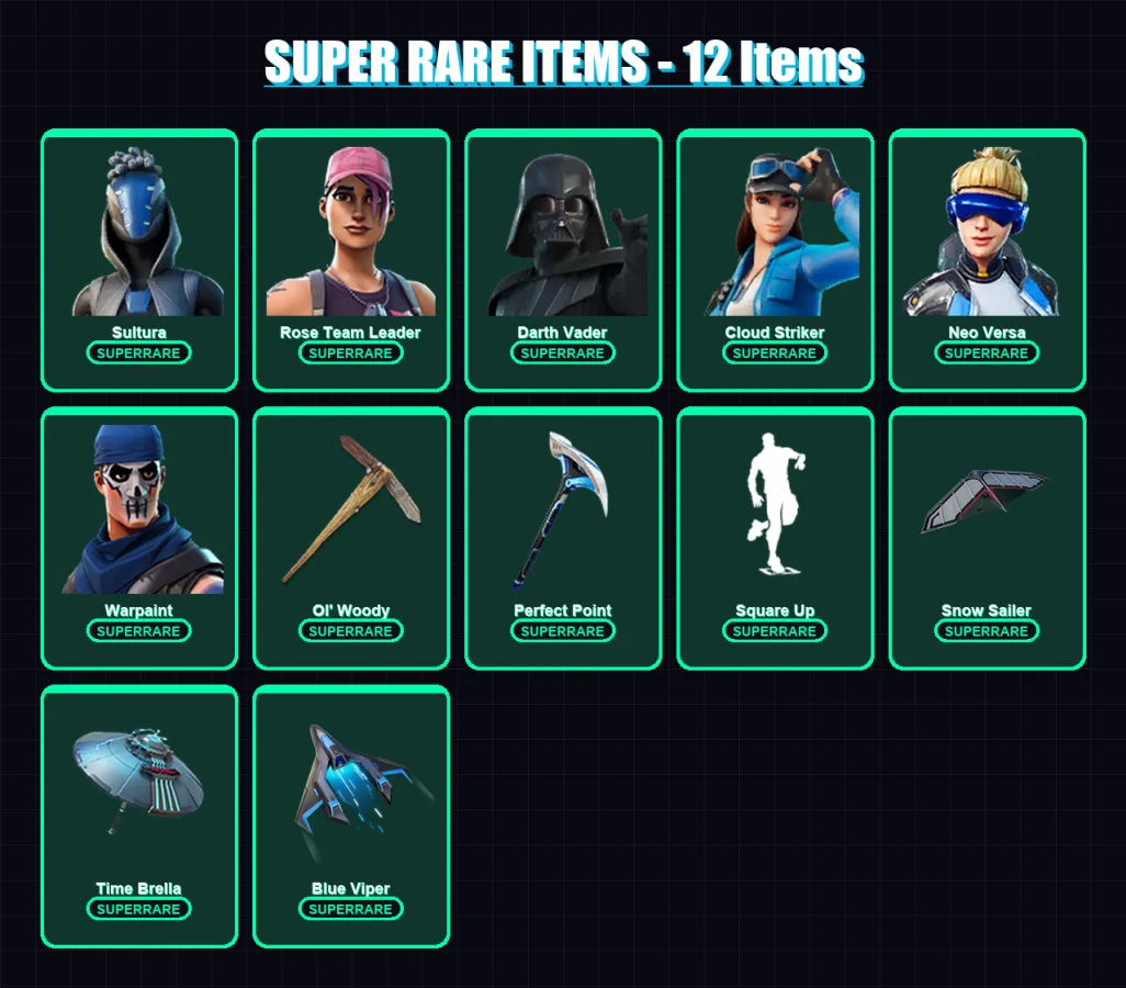 [PC/XBOX] | Sultura | Rose Team Leader | Darth Vader | Cloud Striker | Neo Versa | 78 skin | 104 pickaxe | 87 emote | 89 glider | Lv1348