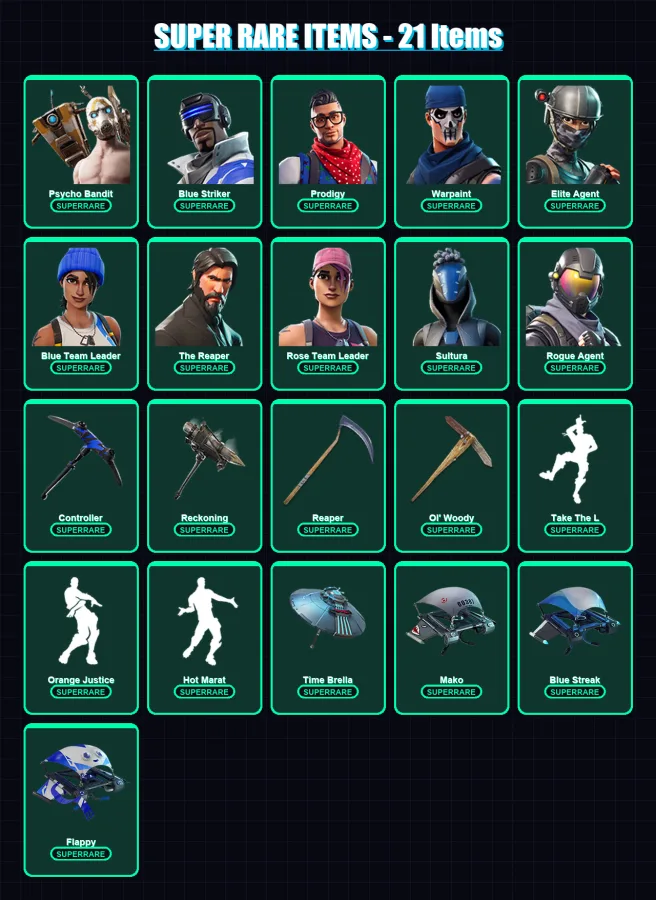 [PC/XBOX] | Psycho Bandit | Blue Striker | Prodigy | Warpaint | Elite Agent | 307 skin | 295 pickaxe | 241 emote | 233 glider | Lv4857