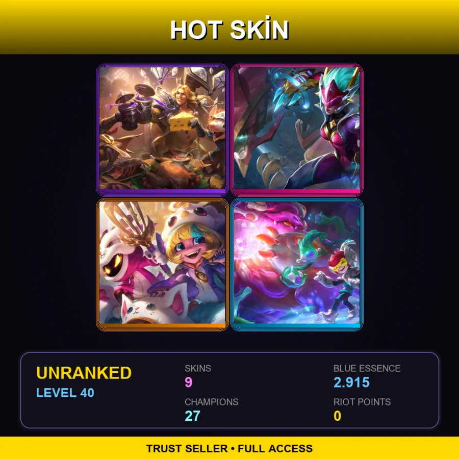 EUW | Lv40 | Unranked | 9 Skin | 27 Champ