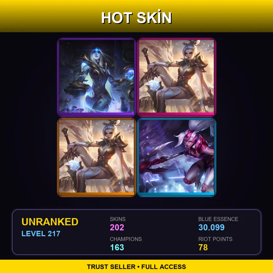 EUW | Lv217 | Unranked | 202 Skin | 163 Champ — LoL account