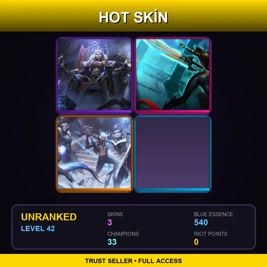 EUW | Lv42 | Unranked | 3 Skin | 33 Champ — LoL account