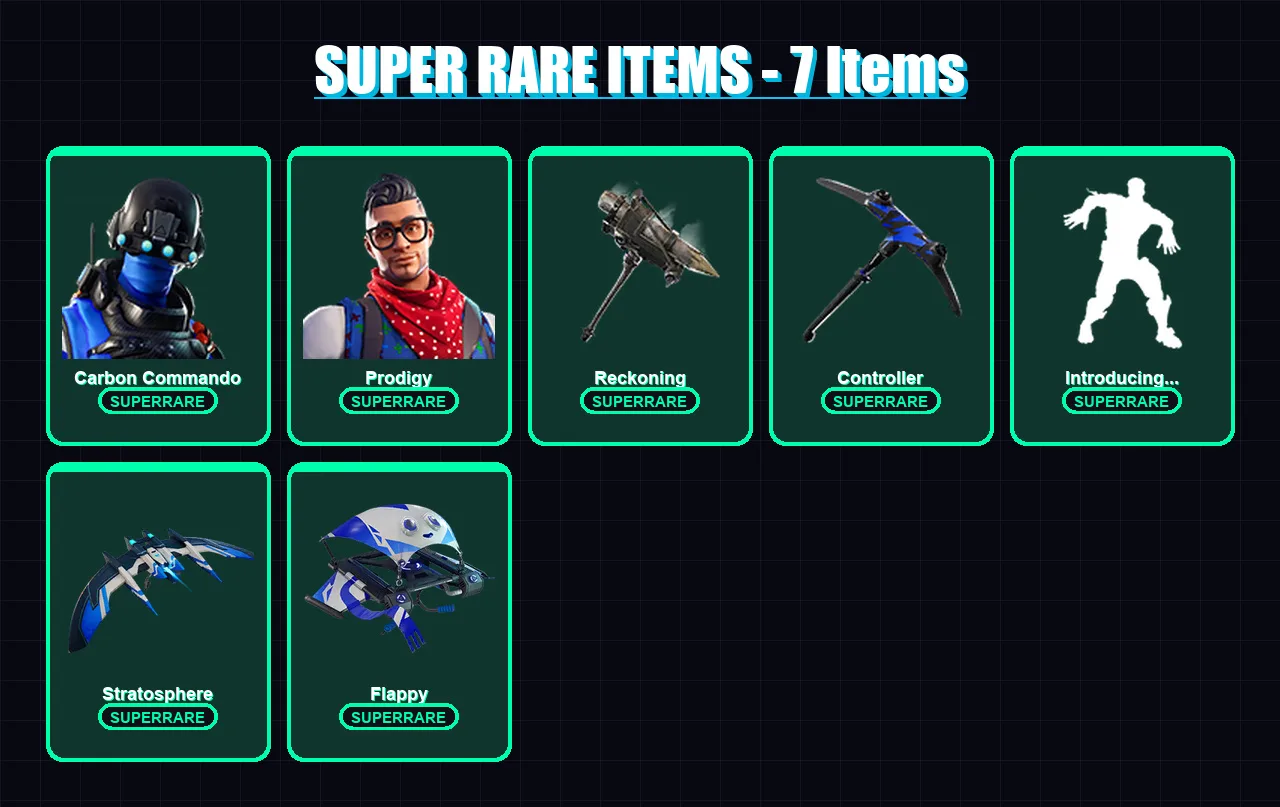 [PC/XBOX] | Carbon Commando | Prodigy | Zenith | Frozen Love Ranger | Calamity | 18 skin | 11 pickaxe | 19 emote | 19 glider | Lv232