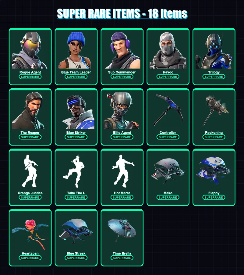 [PS4/PS5/XBOX/PC] | Rogue Agent | Blue Team Leader | Sub Commander | Havoc | Trilogy | 52 skin | 48 pickaxe | 52 emote | 67 glider | Lv919
