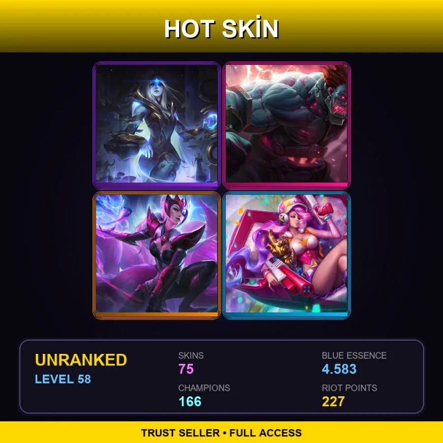 OCE | Lv58 | Unranked | 75 Skin | 166 Champ