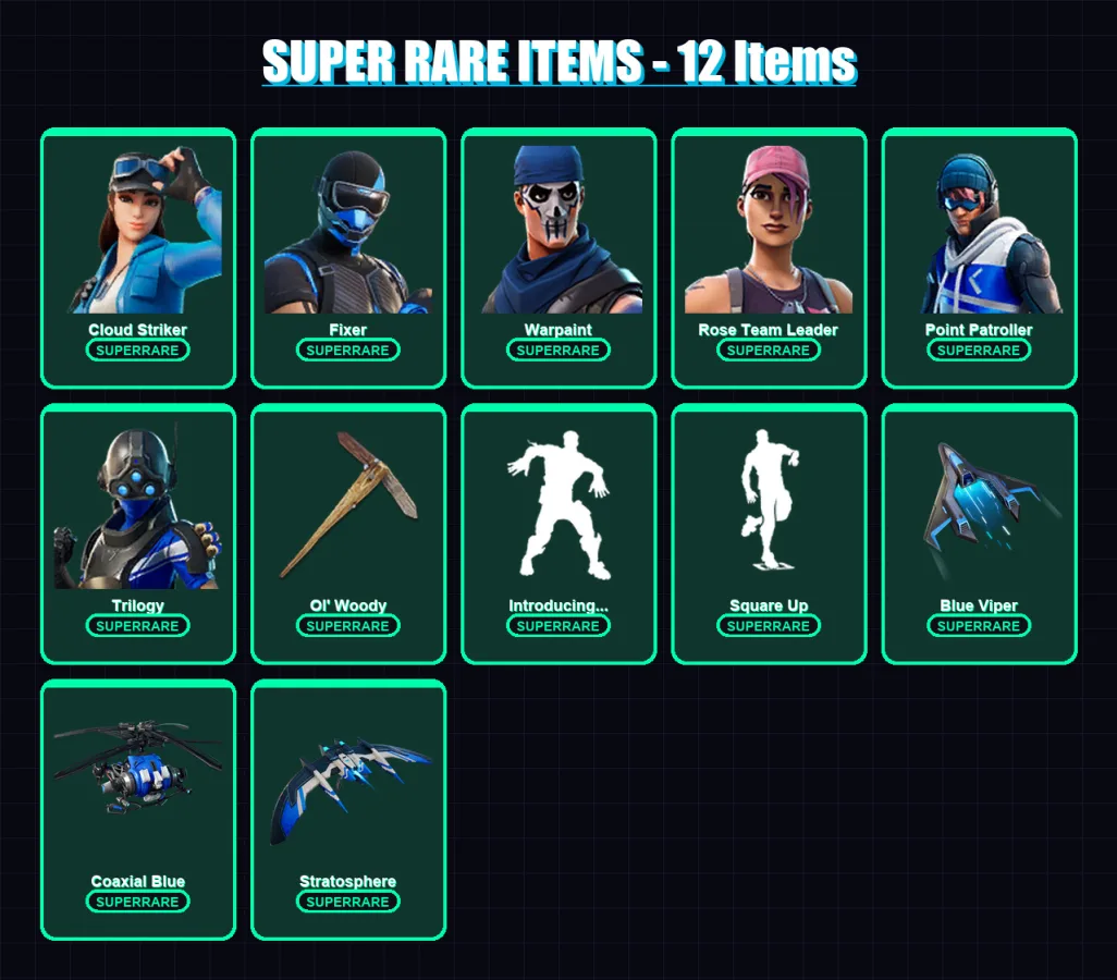 [PC/XBOX/PSN] | Cloud Striker | Fixer | Warpaint | Rose Team Leader | Point Patroller | 124 skin | 120 pickaxe | 148 emote | 106 glider | Lv1739