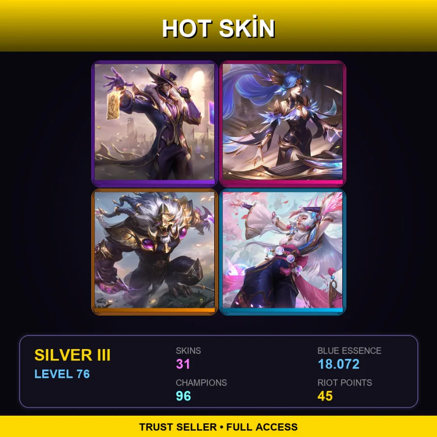 KR | Victorious Twisted Fate | Victorious Sona | Victorious Rengar | Spirit Blossom Syndra | 31 Skin | 96 Champ | Silver III | Lv76