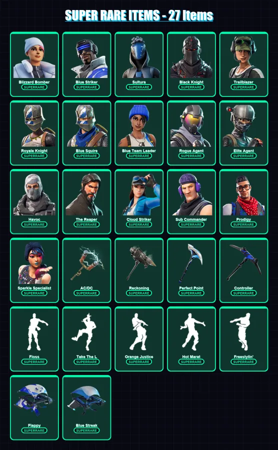 [PS4/PS5/XBOX/PC] | Blizzard Bomber | Blue Striker | Sultura | Black Knight | Trailblazer | 119 skin | 109 pickaxe | 98 emote | 112 glider | Lv1420