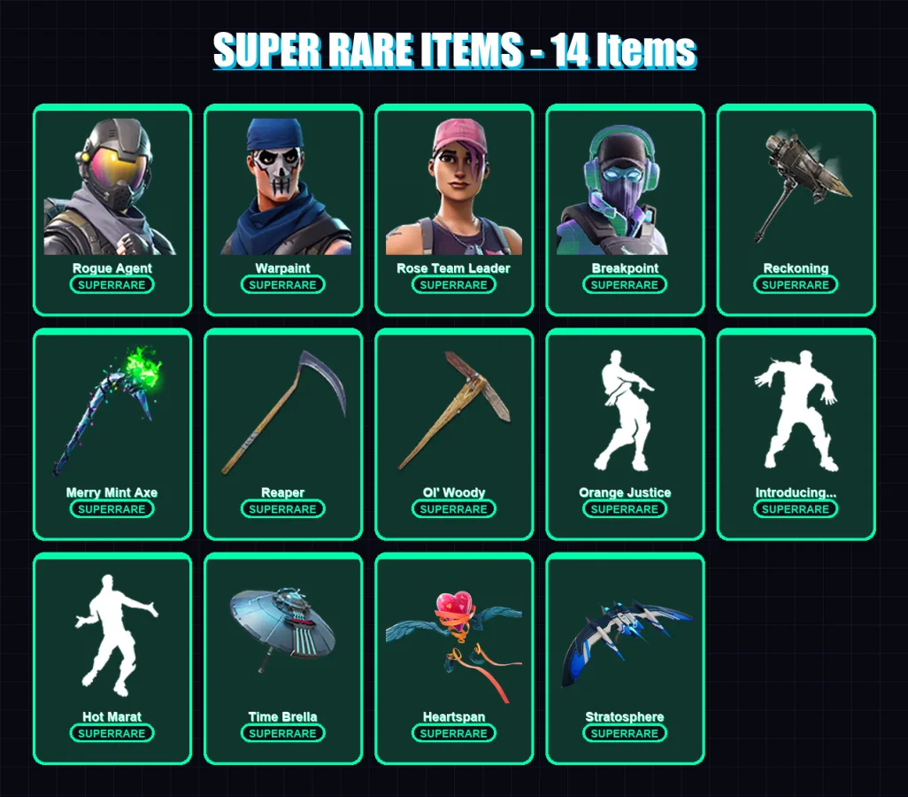 [PC/XBOX] | Rogue Agent | Warpaint | Rose Team Leader | Breakpoint | Omegarok | 157 skin | 177 pickaxe | 159 emote | 143 glider | Lv2569