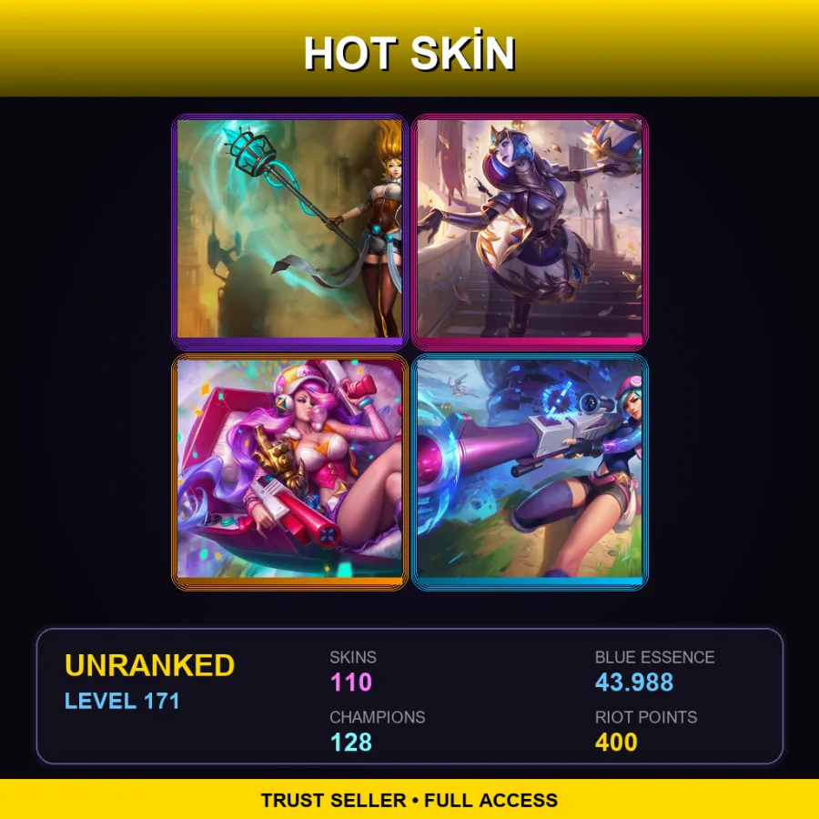 EUW | Lv171 | Unranked | 110 Skin | 128 Champ — LoL account