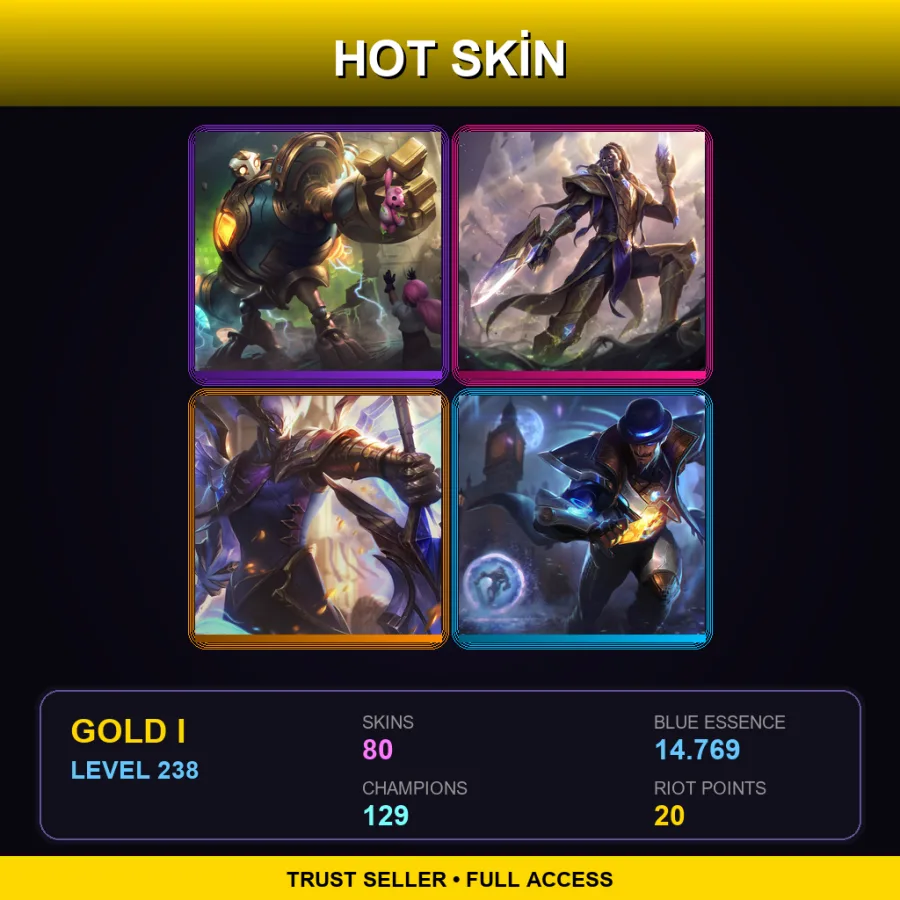 BR | Victorious Blitzcrank | Victorious Lucian | Victorious Aatrox | Pulsefire Twisted Fate | 80 Skin | 129 Champ | Gold I | Lv238