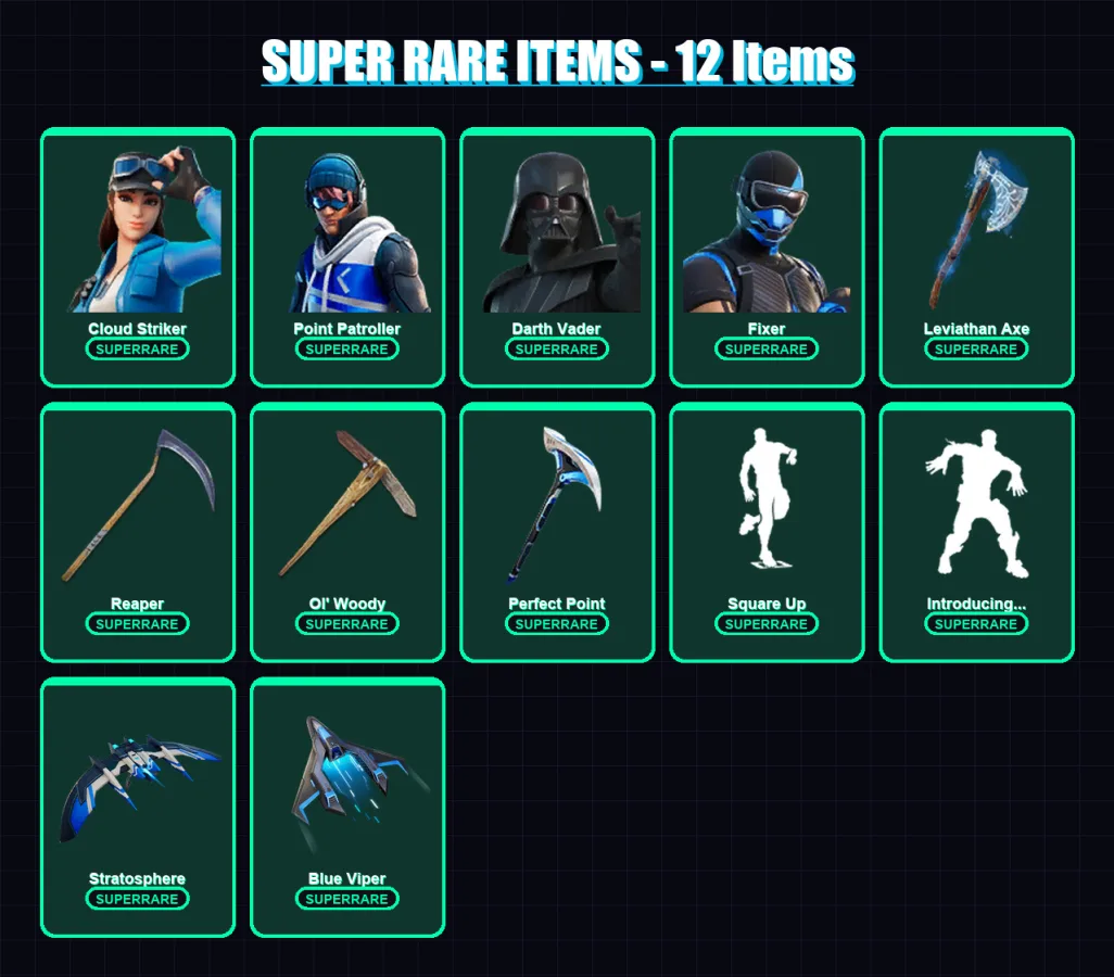[PC] | Cloud Striker | Point Patroller | Darth Vader | Fixer | Kymera | 232 skin | 272 pickaxe | 174 emote | 181 glider | Lv3153