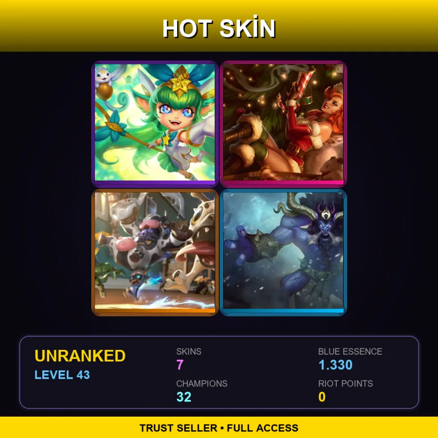 LAN | Lv43 | Unranked | 7 Skin | 32 Champ — LoL account