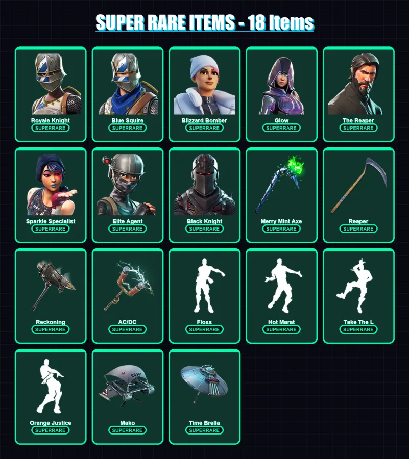 [PS4/PS5/XBOX/PC] | Royale Knight | Blue Squire | Blizzard Bomber | Glow | The Reaper | 130 skin | 180 pickaxe | 161 emote | 156 glider | Lv4249